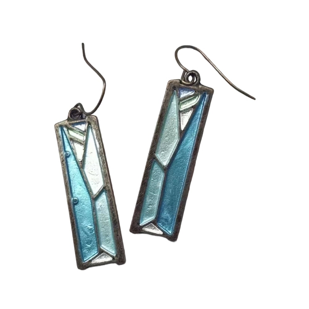 Handmade Blue and Gold Mosaic Pendant Earrings